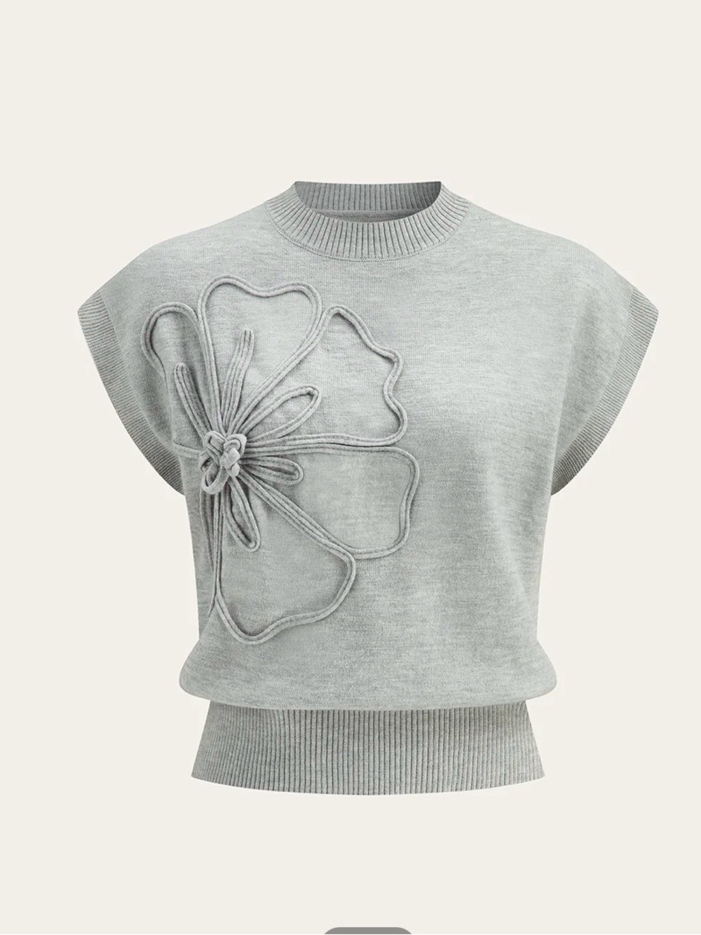 Commense Flower Applique Cap Sleeve Knit Top   Size Large